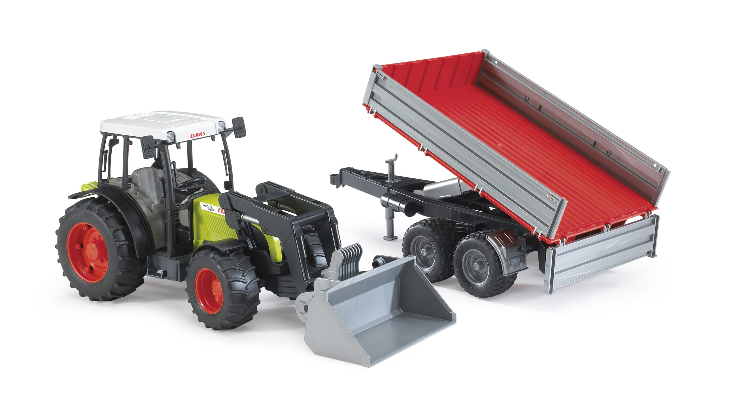 Bruder Claas Nectis 267 F w/ Frontloader And Tipping Trailer - Image 3