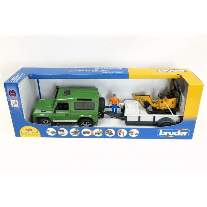 Bruder Land Rover Defender Station Wagon With One Axle Trailer, Jcb Micro Excavator 8010 Cts 2593