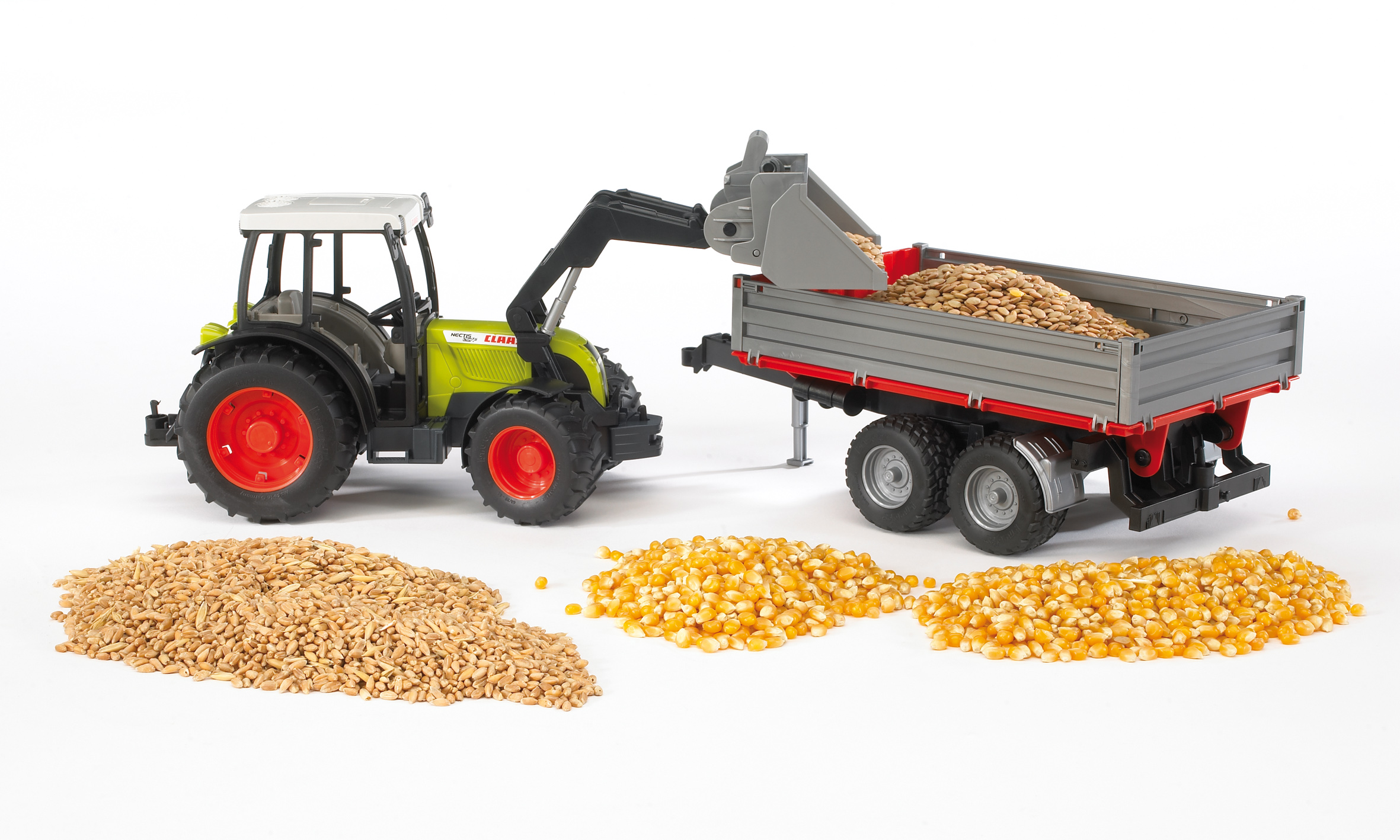 Bruder Claas Nectis 267 F w/ Frontloader And Tipping Trailer - Image 4