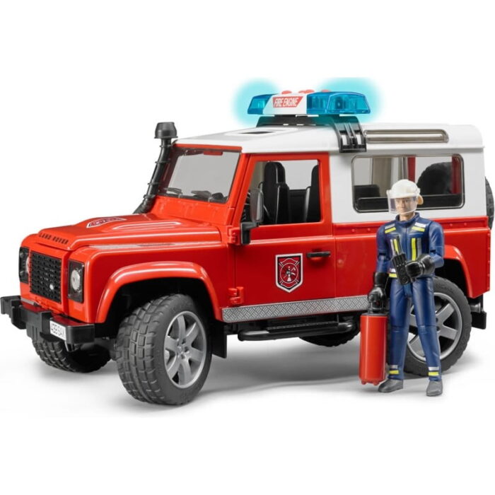 Bruder Land Rover Defender Station Wagon Fire Department Vehicle With Fireman With Fire-Extinguisher 2596