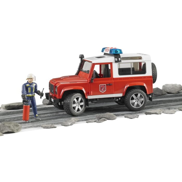 Bruder Land Rover Defender Station Wagon Fire Department Vehicle With Fireman With Fire-Extinguisher 2596