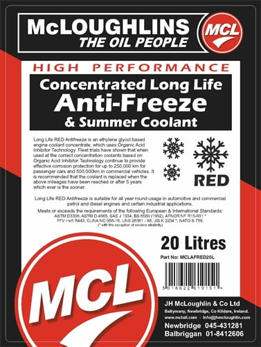 Antifreeze Red Long Life Coolant Concentrate Meg 20L