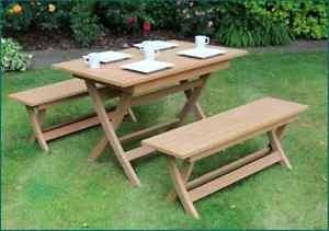 Castlebay Winawood Dining Set Teak Color Table + 2 Benches.