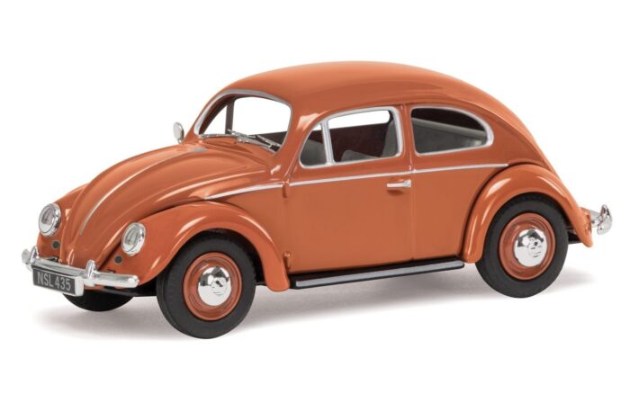 VW Beetle, Coral Oval Rear Window Saloon Diecast 1/43 Scale
