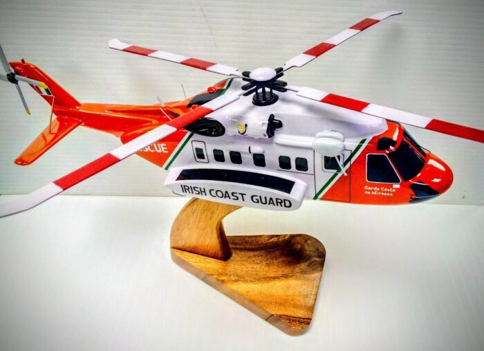 S-92 Coast Guard SAR Helicopter . Hand Carved & Painted in Wood