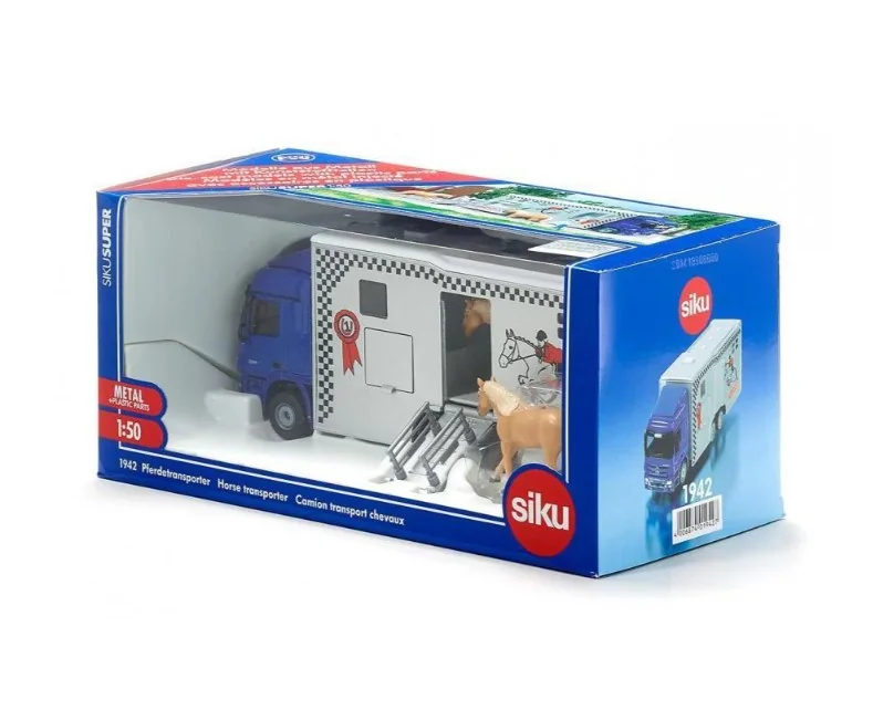 Siku 1:50 Scale Diecast and Plastic Horse Transporter Box Mercedes Truck Siku 1942