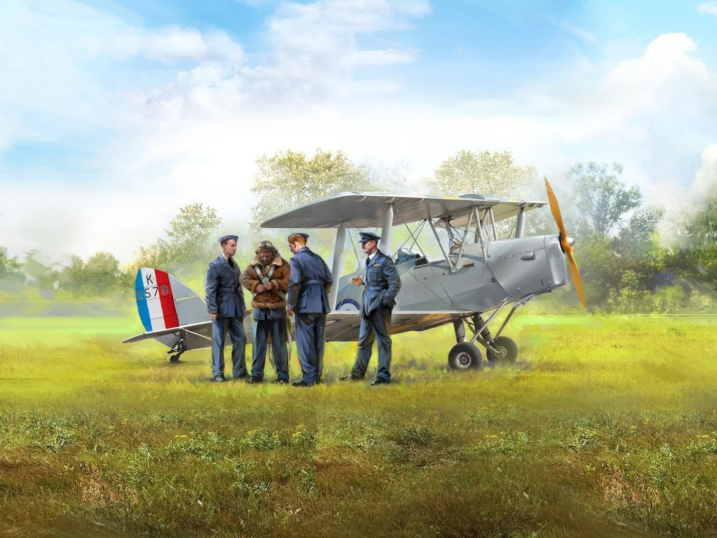 ICM 1/32 DH. 82A Tiger Moth Aircraft with WWII RAF Cadets (4 Figures)